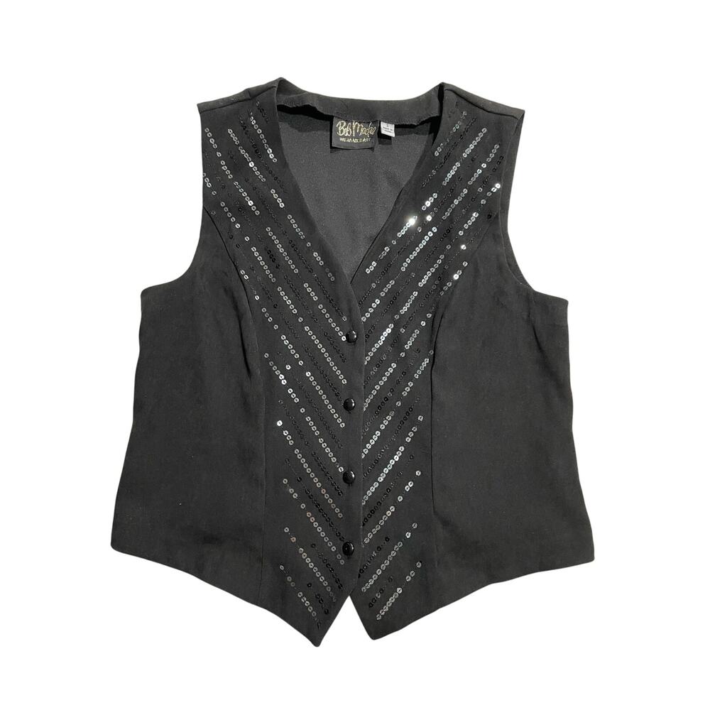 VTG Bob Mackie Wearable Art Women's Size S Microsuede Sequins Vest beaded Black